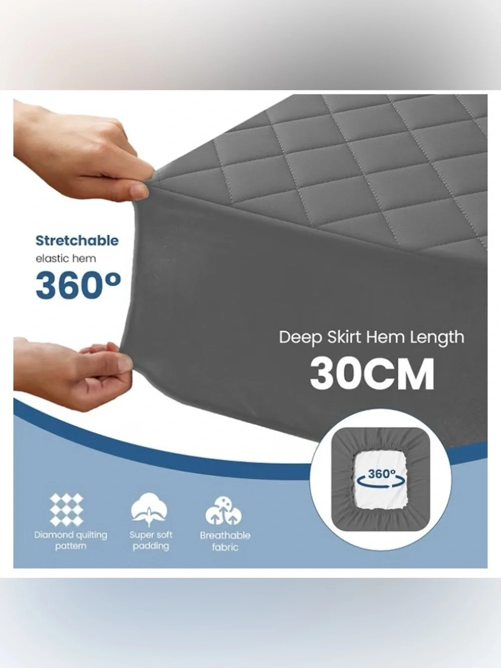 Waterproof Quilted Mattress Protector - Gray ,Twin XL,100% Waterproof, Up to 16